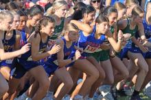 (PHOTO BY LIAM BAILEY) The Lady Blues take off during the two mile run Wednesday, Aug. 27. The Steers and Lady Blues competed at the Brownwood Invitational. 