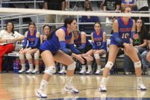 (ALEX HAVARDANKSY | THE GRAHAM LEADER) Madison Cauble set for a serve receive attempt Thursday, Oct. 2, against the Brock Lady Eagles. Graham lost to the Lady Eagles in three sets on this day. 