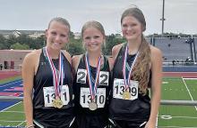 (NEWCASTLE ISD | CONTRIBUTED PHOTO) The three Newcastle athletes that will be advancing to the state meet are Camren Mallory (right), Catherine Youngblood (left) and Allison Melton.