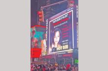(CONTRIBUTED PHOTO | NATALIE GORRELL) A photo of former Graham High School student Harley Grafton was shown around 6 p.m. local time Saturday , Jan. 28, at Times Square in New York City. The photo appeared as part of a two-hour fentanyl awareness campaign sponsored by The Never Alone Nick Rucker Foundation. Grafton died of fentanyl poisoning March 6, 2021.