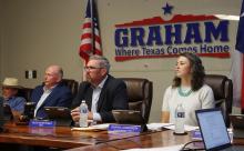 (THOMAS WALLNER | THE GRAHAM LEADER) Members of the Graham City Council meet Thursday, May 14. Following an executive session, the council agreed to a $139,500 settlement agreement pursuant to a lawsuit with RKJ Adventures, LLC.