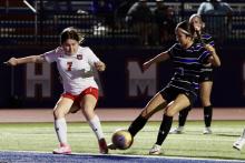 (THOMAS WALLNER | THE GRAHAM LEADER) Haley Escalante shoots the ball Friday, Feb. 13 against the Mineral Wells Lady Rams. Escalante was one of the seniors honored on senior night for the Lady Blues. 
