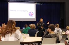 (THOMAS WALLNER | THE GRAHAM LEADER) Graham Police Department Sergeant Pedro Marrufo provides an informational class Wednesday, Jan. 21 on electric scooter safety and laws related to the Texas Transportation Code.