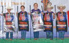 (NJHA | CONTRIBUTED PHOTO) A portion of the top 10 peewee showmen from left to right are Canaan Fink, of Wamego, Kansas; Adelynn Kuykendall, of Graham, Texas; Piper Seiss, of Thurmont, Maryland; Sutton Stelzer, Oologah, Oklahoma; and Colyer Schaeffer, Hagerstown, Indiana. 