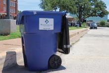 (THOMAS WALLNER | THE GRAHAM LEADER) A polycart from Waste Connections used by residents in Graham. New polycarts by KC Dumpsters will be delivered to existing city customers during the week of Monday, Aug. 18 through Sunday, Aug. 31