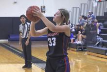 (TC GORDON | THE GRAHAM LEADER) Briley Randall doesn’t have a lot of experience playing on the varsity basketball team, but she continues to grow and improve. In the season opener against Haskell, Randall set a career-high in points with 21. Her abilities on both sides of the court continue to impress and she’ll be looked at as a valuable piece of this team the rest of the season.