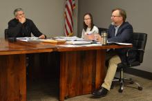 (THOMAS WALLNER | THE GRAHAM LEADER) City Manager Eric Garretty (at right) speaks to the Graham City Council during a regular council meeting Thursday, Dec. 22. Shown from left to right are City Councilman Randy Cantin, City Secretary and Finance Director Marci Bueno and Garretty. 