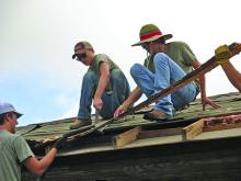 Members of the First United Methodist Church of Newcastle’s mission team, l-r, Cody Lowe, Jeb Owens and Shot Lowe, take part in a four-day trip to repair flood-damaged homes in Taylor. 