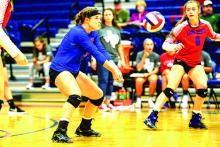 Nicole King has had over 20 digs in the last three games, and will be essential in the Blues’ quest to avenge their previous loss to Burkburnett. (Leader photo by David Flynn) 