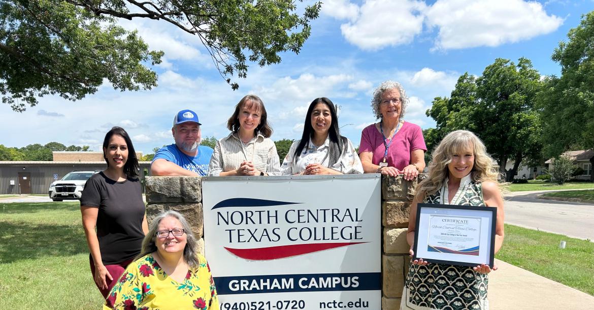 NCTC Graham Campus Director Charise Bewley, right, holds a Certificate of Nomination for the 2025 All-Star College of the Year Award, presented by Workforce Solutions North Texas. (North Central Texas College/Submitted)