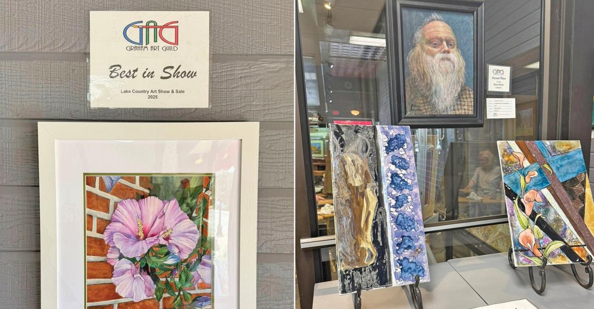 (GRAHAM ART GUILD | CONTRIBUTED PHOTO) At left, the Best in Show winner at the 2025 Lake Country Art Show titled ‘Purple Passion’ by Kathleen Cunning. The 2026 show will be on display June 3-20 at the Fourth Corner Mall at 503 Fourth St. in Graham.