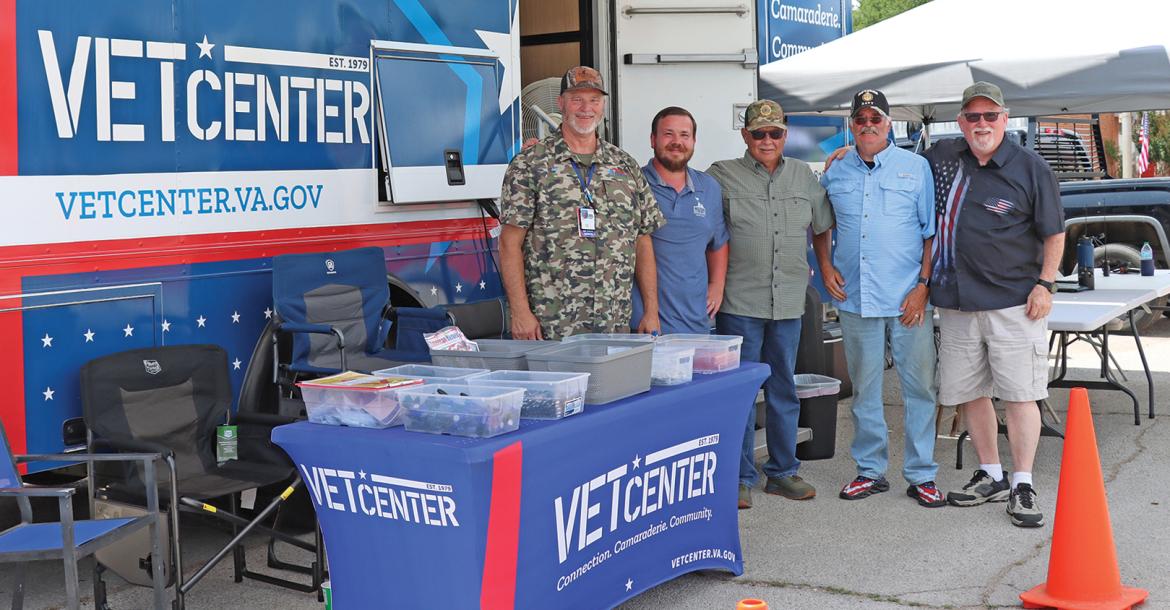 (ARCHIVE PHOTO | THE GRAHAM LEADER) The Mobile Vet Center from Abilene which offers free mental health services tailored to rural veterans at the June 2025 Food Truck Championship of Texas. Shown from left to right are John Draper, Adam LaVine, David Gann, Dan Ferris and Tony Lipscomb. 